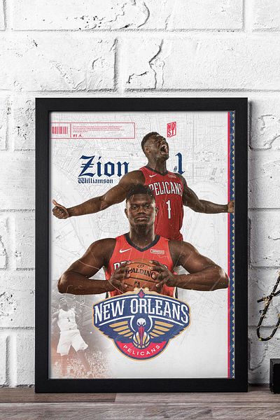 Saturn Zion Williamson Framed Painting - New Orleans Pelicans Nba Poster Painting