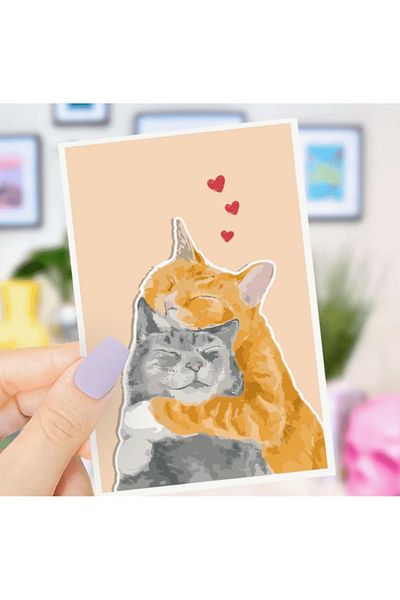 saratremo Love card with 2 hugging cats – Red envelope, 12x5 cm