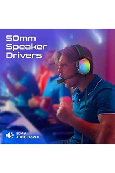 VERTUX سماعة ألعاب سلكية، صوت محيطي عالي الأداء 7.1 مع ميكروفون عالي الدقة، ومشغلات 50 مم، وإضاءة RGB