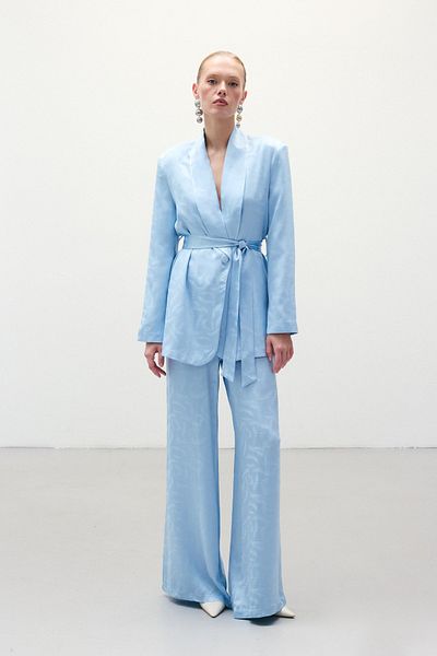 Sateen Jacquard Satin Trousers - Blue