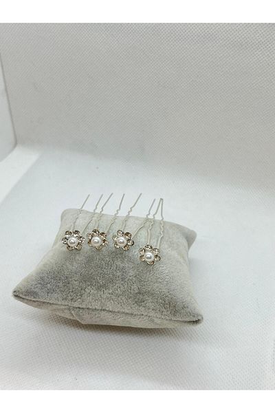 Çınar Aksesuar Crystal Detailed Floral Hair Clips (4 Pieces)