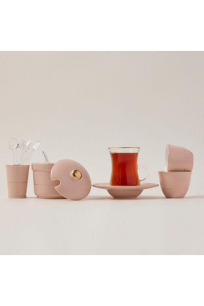 Zukhroof 28Pc Porcelain Tc Set Pink Serve 6