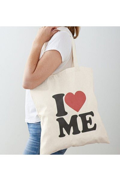 GİFTORA I Love Me Printed Raw Cloth Shoulder Bag