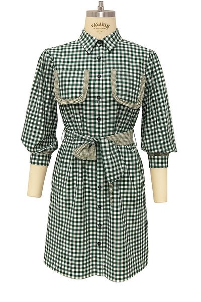My ELİF Tekstil Women's Checkered Pocket Detailed Belted Dress