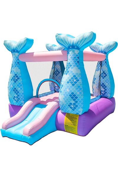 rexa منزل نطاط قابل للنفخ على شكل حورية البحر مع منفاخ هواء لحفلات الأطفال