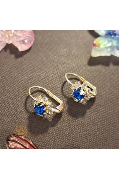 saratremo Classic Gold-Plated Earrings – Flower Decor with Indigo Zircon Crystal