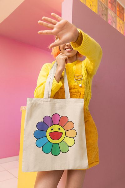 GİFTORA Smiley Flower Printed Cloth Bag