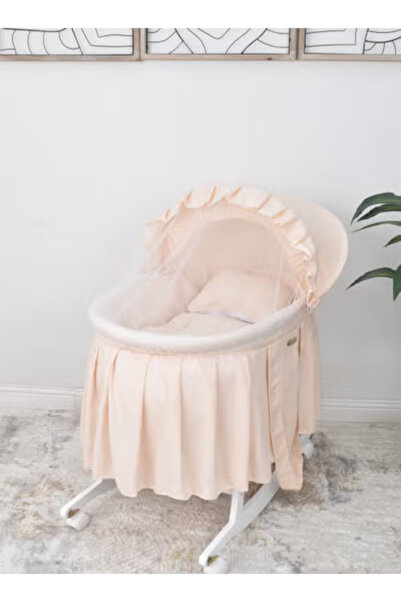 Fun Moment Baby Moses Basket with Mosquito Net and White Stand with Wheels
