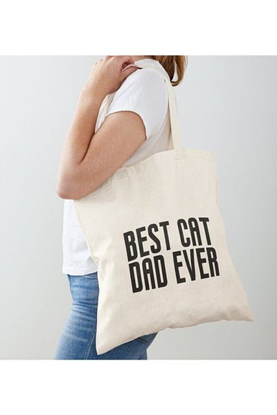 GİFTORA Best Cat Dad Ever Printed Raw Cloth Shoulder