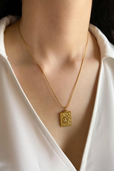 DEMOKAN Women's Steel Necklace Moon-Sun Detail Necklace