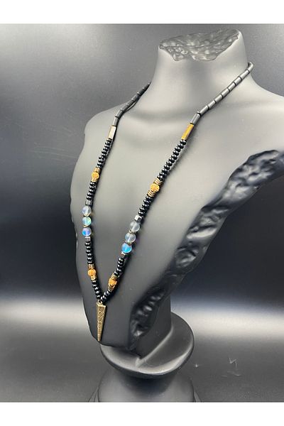 magıcgrange Ancient Archer's Necklace |   Thermal Blue Natural Stone • Hematite • Rutrashka • Tiger Eye