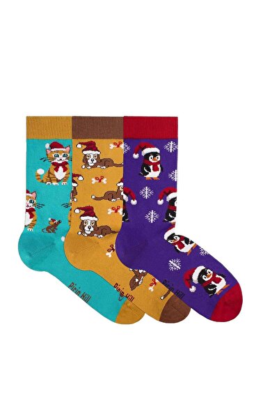 Pirin Hill Комплект от 3 чифта коледни памучни чорапи Цветен памук Пингвин, К...