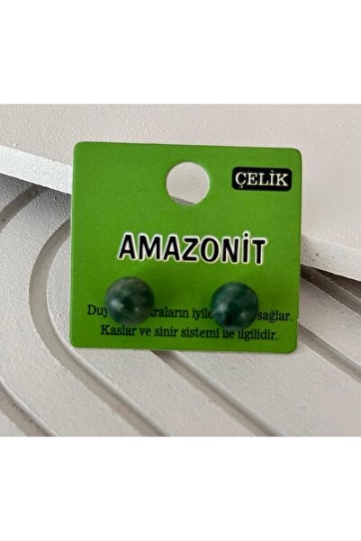 juleeco AMAZONİT Doğaltaş Çelik Top Küpe