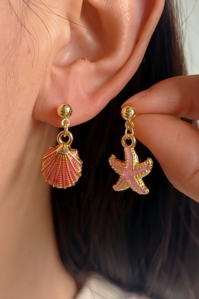 Glaren Navy Blue Women's Earrings with Sea Theme