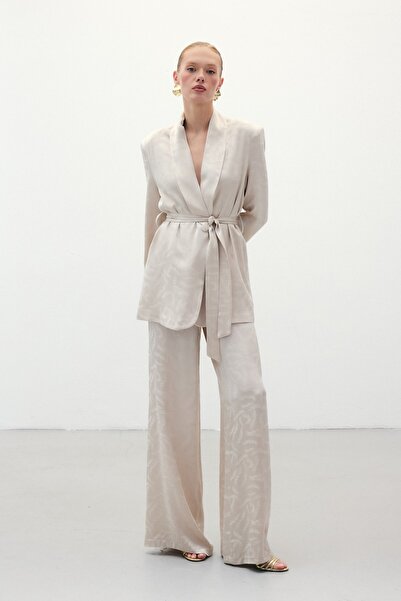 Sateen Jakar Saten Pantolon - Bej