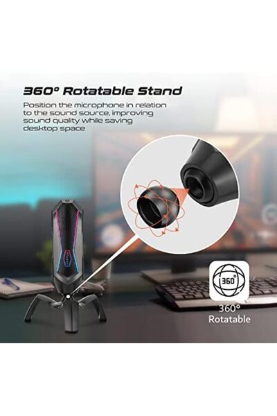 VERTUX ميكروفون ألعاب قلبي الشكل مع تأثيرات RGB وحامل مضاد للاهتزاز والصدمات | أربعة أنماط قطبية