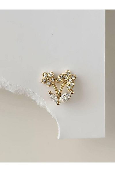 Eva Takı Store Butterfly Flower Star Model Cartilage Piercing Tragus Helix Gold Gold Color Earring