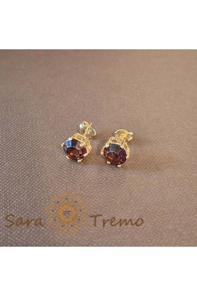 saratremo Earrings Plated with 18K Gold and Purple Zirconia Crystal