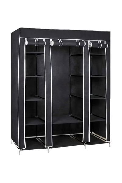 rexa Portable Canvas Fabric Wardrobe Organizer Black/White 130x175x45cm