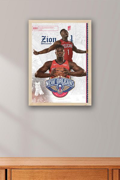 Saturn Zion Williamson Framed Painting - New Orleans Pelicans Nba Poster Painting