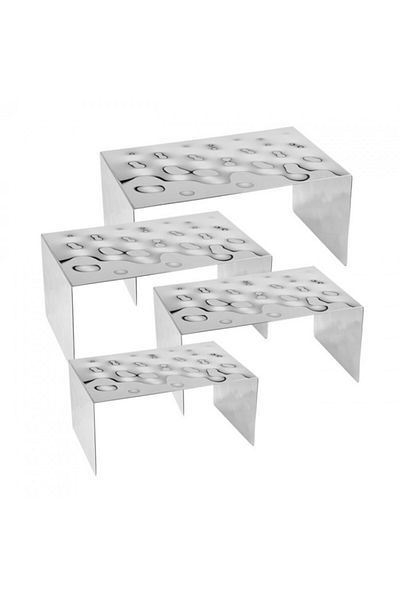 Culinaro Set of 4 North stainless steel buffet presentation stands, silver