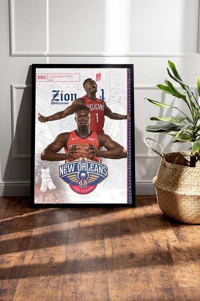 Saturn Zion Williamson Framed Painting - New Orleans Pelicans Nba Poster Painting