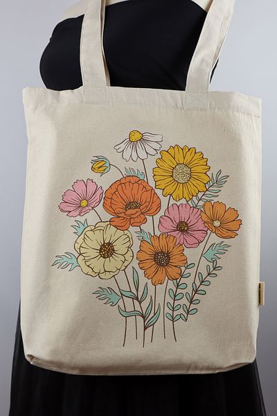 GİFTORA Floral Printed Tote Bag Cotton Canvas Fabric Gusseted Shoulder Bag