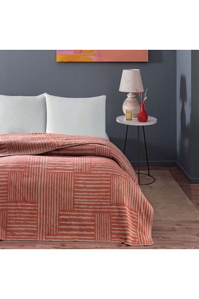 Taç Cotton and mixed fiber blanket 200x220cm, geometric pattern, TAC, Gable Brick