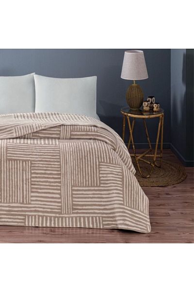 Taç Cotton and mixed fiber blanket 200x220cm, geometric pattern, TAC, Gable Beige