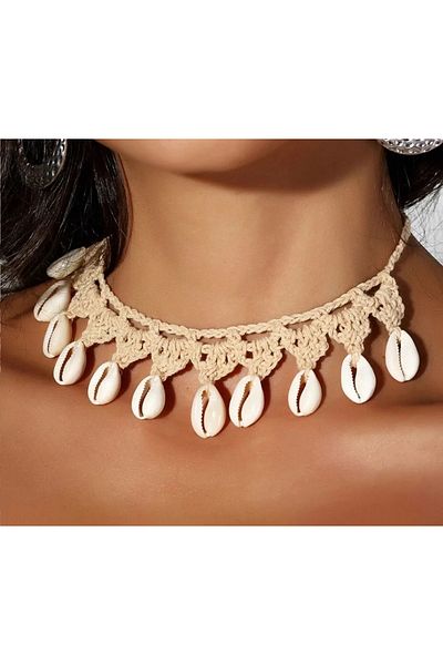 Major Butik Seashell Knitted Necklace Black