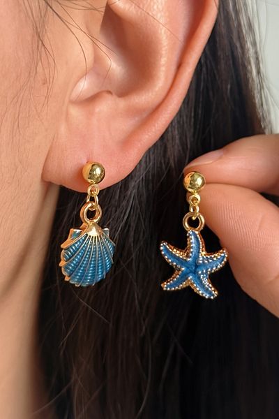 Glaren Navy Blue Women's Earrings with Sea Theme