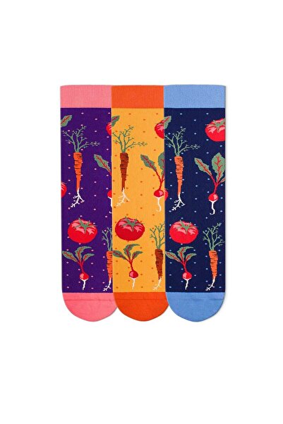 Pirin Hill Σετ 3 ζευγαριών κάλτσες λαχανικών από λεπτό βαμβάκι, σκούρες αποχρ...