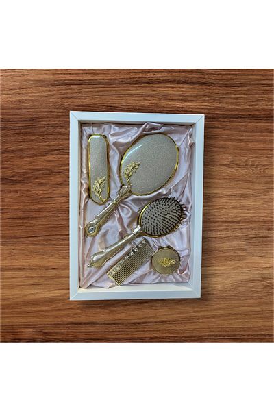 AMOR 5 Piece Real Comb Mirror Comb Set Single Garland (Gold)
