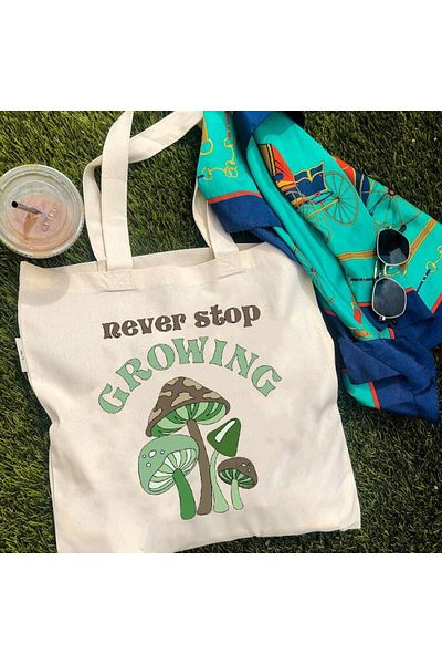 GİFTORA Mushroom Printed Gusseted Canvas Bag