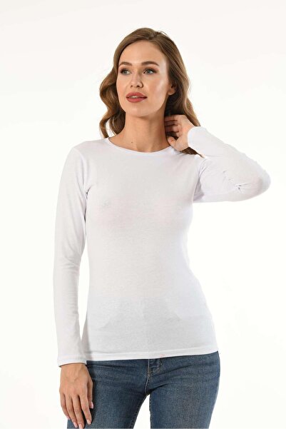 Mfö Life İç Giyim 6 Pieces Women's Lycra Crew Neck Long Sleeve T-Shirt 95% Cotton 5% Lycra