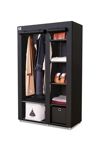 rexa Portable Canvas Fabric Wardrobe Organizer Black 110x170x42.5centimeter