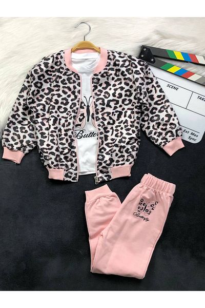 KGN GİYİM Girl's Cardigan Bottom Top Set (3 Pieces)