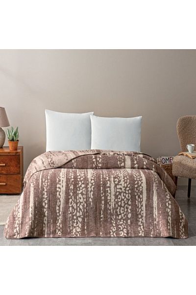 Taç Cotton and mixed fiber blanket 200x220cm, geometric pattern, TAC, Savanna Brown