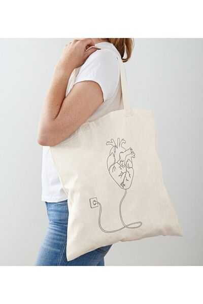 GİFTORA Heart Printed Raw Cloth Shoulder Bag