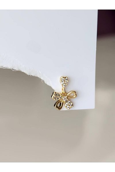 Eva Takı Store Dangle Bow Ribbon Model Cartilage Piercing Tragus Helix Gold Gold Color Earring
