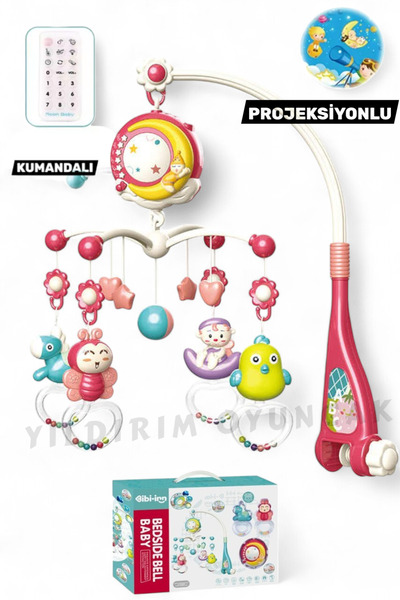 YILDIRIM OYUNCAK Pilli Işıklı Müzikli Projektörlü Uzaktan Kumandalı Sabitlenir Dönence Çıngırak Bebek Yatıştırıcı