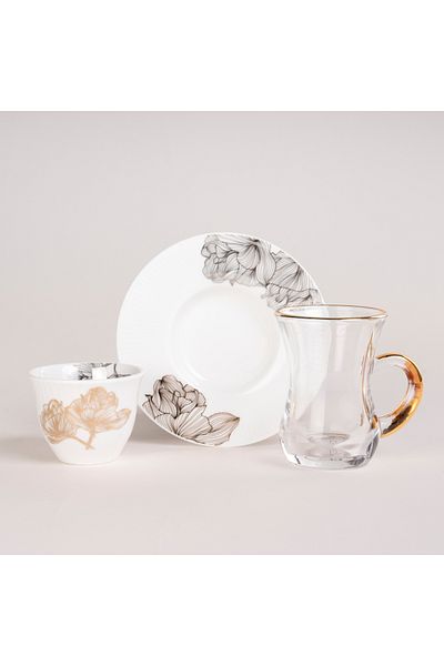Dallaty La Mesa white glass and porcelain coffee and tea cups set 21 pcs