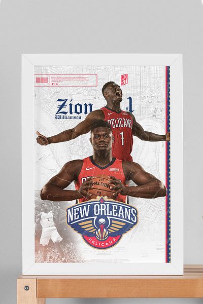 Saturn Zion Williamson Framed Painting - New Orleans Pelicans Nba Poster Painting