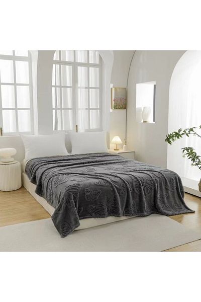 Pucioasa Cocolino blanket with embossed butterflies - dark gray, 200x230cm