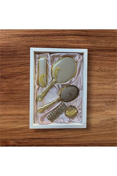 AMOR 5 Piece Real Comb Mirror Comb Set Single Garland (Gold)