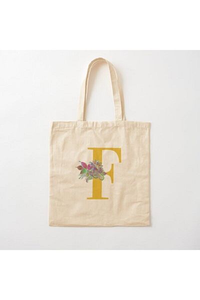 GİFTORA Letter F Gold Designed Raw Cloth Shoulder
