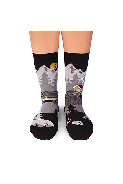 Pirin Hill Cotton Socks Arty Socks Mountain Landscape Gray
