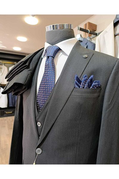 Ted Davıd Black Striped Single Button Suit