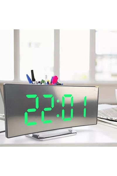 Ubitec LED Multifunctional Clock with Curved Mirror Style, ®, Digital Alarm, Large LCD Display, Day