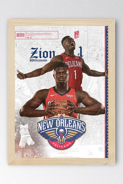 Saturn Zion Williamson Framed Painting - New Orleans Pelicans Nba Poster Painting
